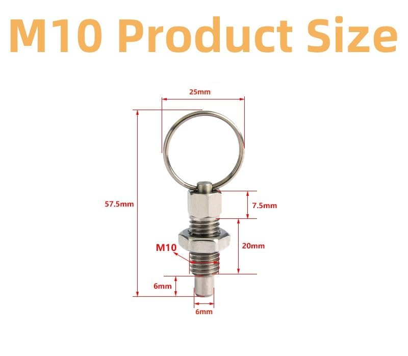 MerciL 6pcs Pull Ring Indexing Plunger, M10 Retractable Spring Manual Plunger Stainless Steel Quick Release Pin Spring-Loaded Pulls Ring Pin Replacement Mechanic Accessories - Image 3